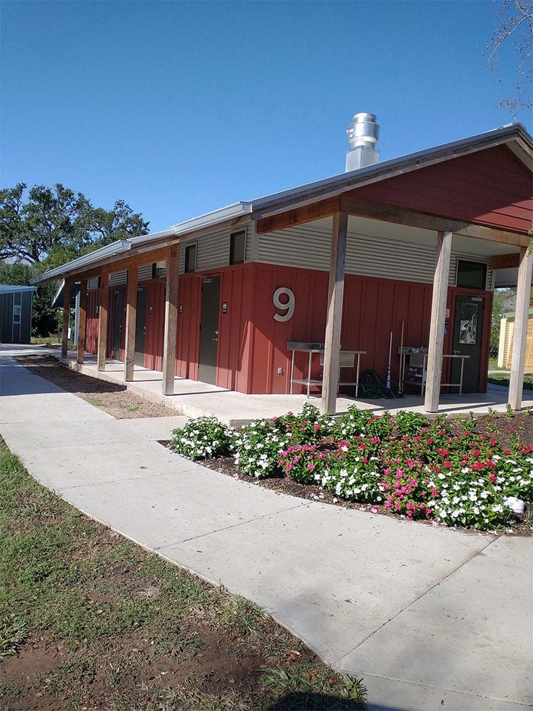Laundry and shower facility at Community First in Austin